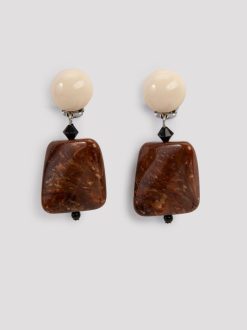 Rue Blanche Bijoux | Boucles D'Oreilles Clip Carrees Marron-Angela Caputi