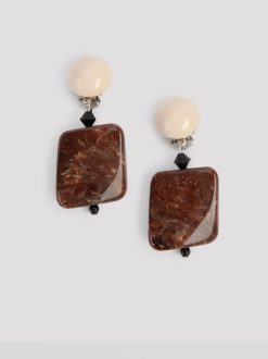 Rue Blanche Bijoux | Boucles D'Oreilles Clip Carrees Marron-Angela Caputi